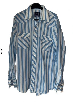 Vintage Wrangler Cowboy Cut Regular Fit Blue & White Striped Western Shirt 16.5 x 35, brand: Wrangler, condition: Very good, size: 16.5 in | 41 cm, £8.00, £9.10 includes Buyer Protection