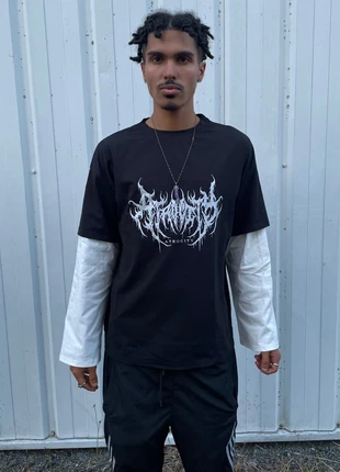 T-shirt noir manches longues layering Y2K manches blanches logo tribal emo gothique Opium, marca: y2k, estado: Muy bueno, tamaño: M, 29,90 €, 32,10 € Protección al comprador Pro incluida