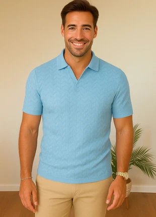 Polo col V bleu ciel - Taille L, marque: Coton, état: Neuf sans étiquette, taille: L, 14,00 €, 15,40 € Protection acheteurs incluse