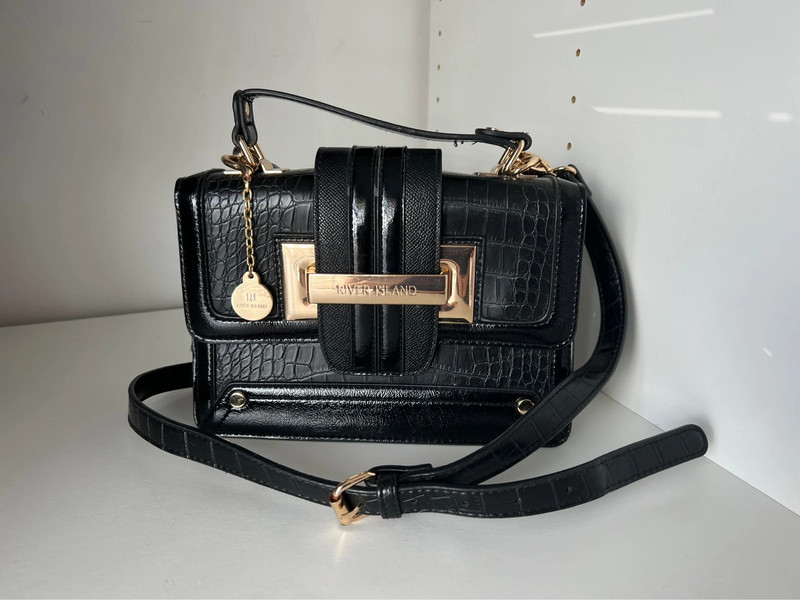 River Island Black Croc Embossed Cross Body Bag