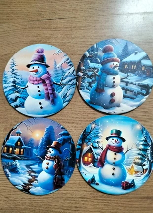 🌈Lot de 4 sous verre en bois imprimé bonhomme de neige 🌈, merk: Fashion, staat: Heel goed, € 5,00, € 5,95 inclusief Kopersbescherming