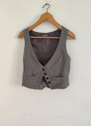 Gilet de Tailleur Court Gris Veston Veste sans Manches Coupe Cintrée Dark Academia T. 34, marque: Vintage Dressing, état: Très bon état, taille: XS / 34 / 6, 16,00 €, 17,50 € Protection acheteurs incluse