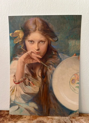 irl with a plate with a folk motif - Alphonse Mucha - 1 ArtPrintCard A4 - (21x29,7cm), état: Neuf, 3,25 €, 4,11 € Protection acheteurs (Pro) incluse