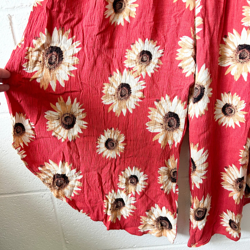 Audrey 3 + 1 Red Sunflower Flower Boho Sleeveless One-Piece Jumpsuit Women's XL 3