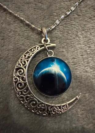 Luvalti Galaxy & Crescent Cosmic Blue Moon Pendant Necklace, Blue Glass,, condition: New with tags, €10.00, €11.20 includes Buyer Protection
