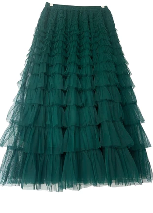 Falda de Tul Verde Esmeralda con Volantes, Moda femenina con estilo, marque: Local, état: Neuf avec étiquette, taille: M / 38 / 10, 32,00 €, 34,30 € Protection acheteurs incluse