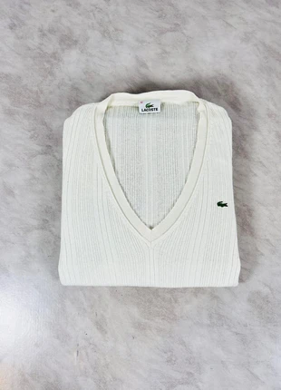 🔵 Pull léger Lacoste Femme Col V Côtelé Écru – S vintage, brand: Lacoste, condition: Good, size: S / 36 / 8, €18.00, €19.60 includes Buyer Protection Pro