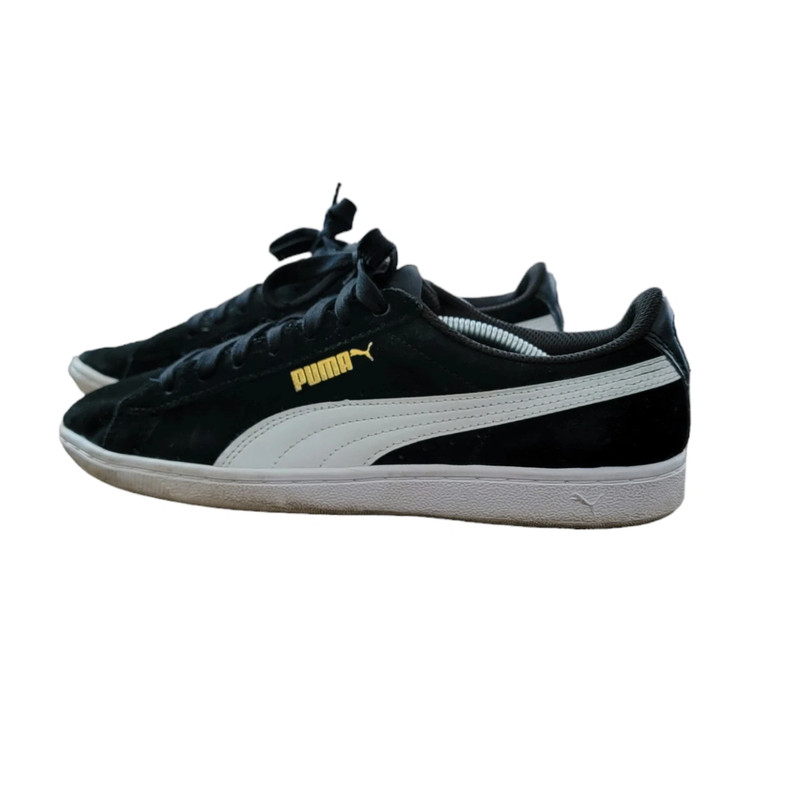 Puma Size 8 Black White and Gold Suede Sneakers Shoes 1