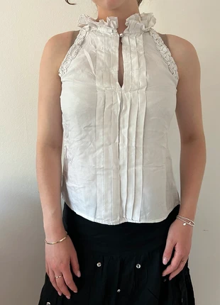 White 100% silk ruffle vest top, brand: y2k, condition: Good, size: M / 10, £12.00, £13.30 includes Buyer Protection Pro