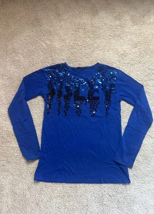 Maglia blu con paillettes sisley- 100% cotone, marca: Sisley, estado: Muy bueno, tamaño: 12 años / 152 cm, 2,50 €, 3,33 € Protección al comprador incluida