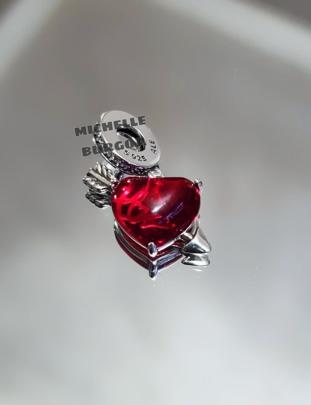 Red Heart & Arrow Murano Glass Dangle Charm 2