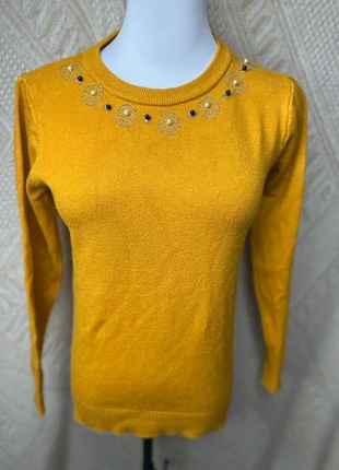 Pull fin moutarde jaune safran col rond perles strass acrylique coton taille S, état: Très bon état, taille: S / 36 / 8, 2,50 €, 3,33 € Protection acheteurs incluse