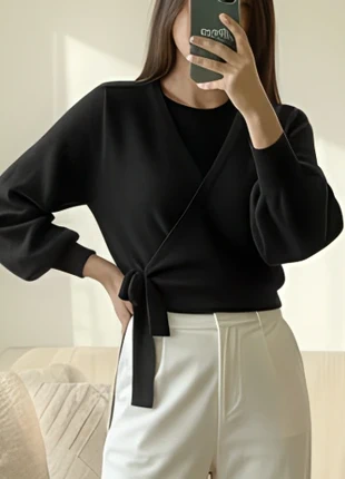 Cardigan noir cache-cœur à nouer – manches bouffantes – taille S, marque: Miana Co, état: Très bon état, taille: S / 36 / 8, 32,90 €, 35,25 € Protection acheteurs incluse