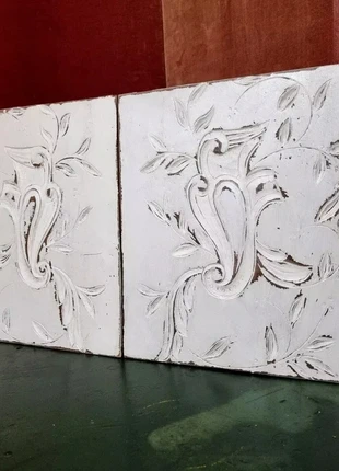 Pair of French Wood Panels – Shield & Scroll Design – 15 in – Rustic Patina, condition: Good, €39.00, €41.65 includes Buyer Protection Pro