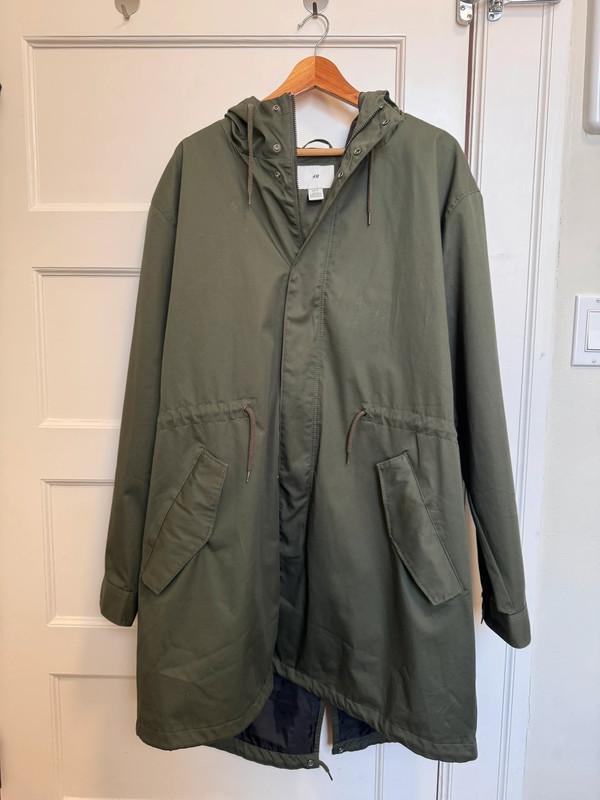 H&M Army Green Hooded Jacket: Button and Zipper 1