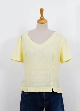 Blouse vintage 100% lin jaune col ajouré - T 42 44, marke: Vintage, zustand: Sehr gut, größe: XL / 42 / 14, 23,00 €, 24,85 € beinhaltet Vinted-Käuferschutz Pro