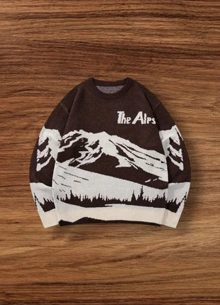 Pull Vintage Y2K Motifs Montagnes Marron Taille Xl - Américain Old School USA 90s Streetwear, brand: Aesthetic, condition: Very good, size: XL, €54.90, €58.35 includes Buyer Protection