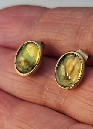 Virgin Vie Oval Stud Earrings in Antique Gold Tone + Abalone Effect Cabochons, brand: Virgin, condition: Satisfactory, £2.75, £3.59 includes Buyer Protection