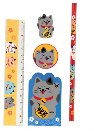 5 pièces de papeterie fantaisie chat Maneki neko gris, état: Neuf avec étiquette, 4,00 €, 4,90 € Protection acheteurs (Pro) incluse