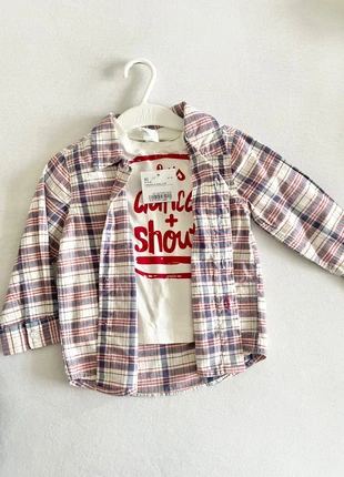 Overhemd en t-shirt setje, merk: C&A, staat: Nieuw met prijskaartje, maat: 12-18 maanden / 80 cm, € 5,00, € 5,95 inclusief Kopersbescherming