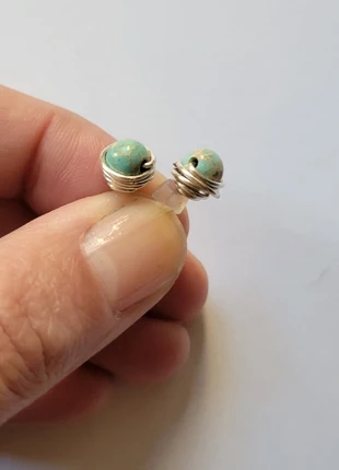 Paire de boucles d'oreilles/ Métal argenté et turquoise, marque: Fabrication Artisanale, état: Très bon état, 3,00 €, 3,85 € Protection acheteurs incluse