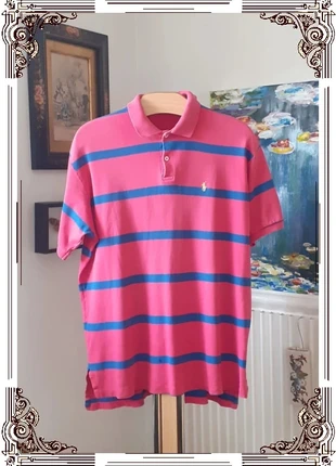 🐎 Polo Ralph Lauren – Made in USA – Vieux rose & rayure bleue – Taille L, marke: Ralph Lauren, zustand: Gut, größe: L, 24,90 €, 26,85 € inklusive Vinted-Käuferschutz