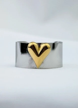 Bague Large Argentée Et Dorée À Cœur Bombé, brand: CHROME, condizioni: Ottime, taglia: Regolabile, €12.00, €13.30 include la Protezione acquisti Pro
