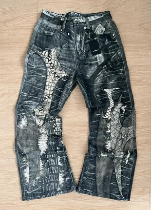 Jean évasé Y2K / Patchwork effet croco, marke: marque indépendante, zustand: Neu, mit Etikett, größe: L, 113,99 €, 120,39 € inklusive Vinted-Käuferschutz
