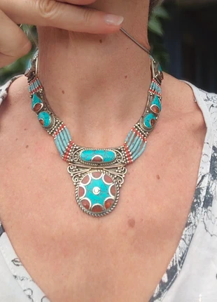 Collier turquoise et corail argent, brand: Argent, condition: Very good, €45.00, €47.95 includes Buyer Protection