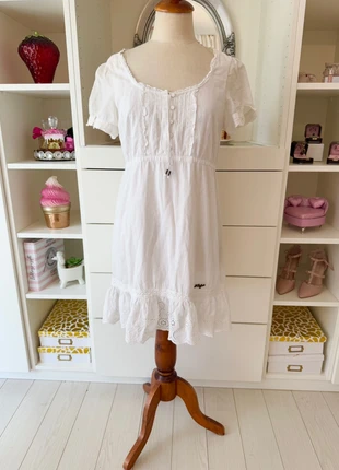 Khujo Vintage Kleid – Weiß, Spitze & Rüschen, marca: khujo, estado: Muito bom, tamanho: M / 38 / 10, €6.00, €7.00 inclui Proteção do Comprador