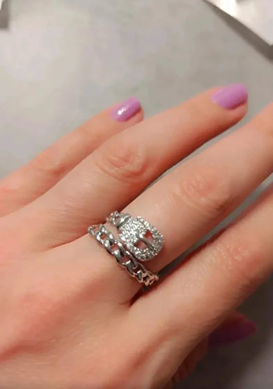 Bague avec boucle de ceinture, chaine, réglable, - photo numéro 2