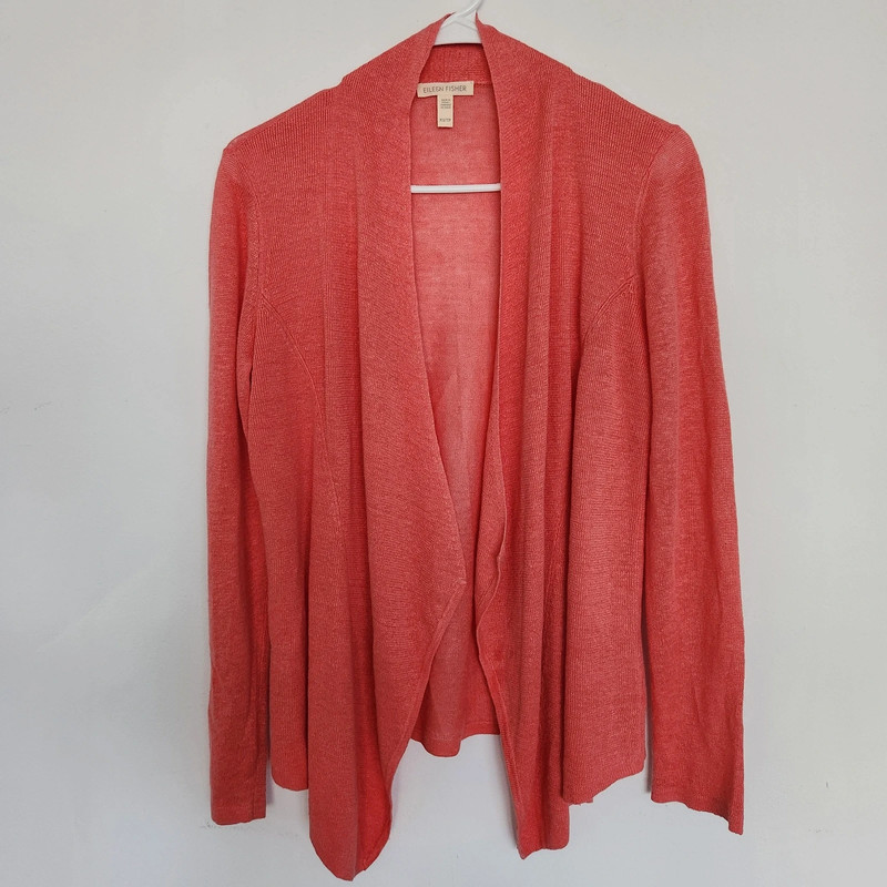 Eileen Fisher Organic Linen Coral Open Front Cardigan XS 1