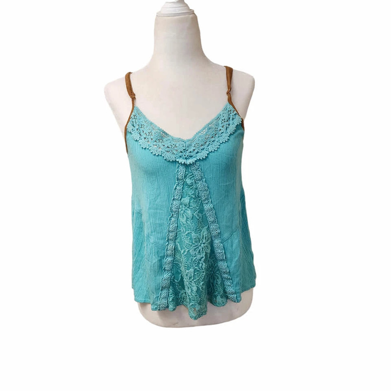 Miss Me Aqua Green-Blue Rayon Tank Top Loose Boho Size Small Women's 1