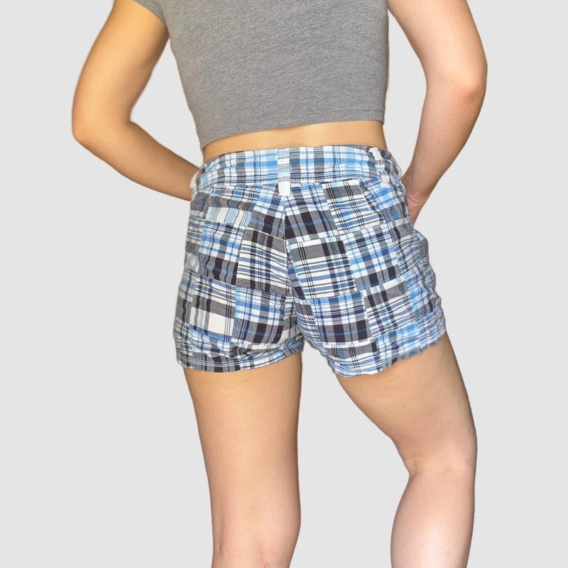 blue & white plaid preppy summer mini shorts 3