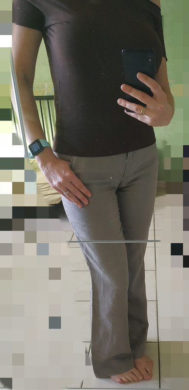 Pantalon lin et coton gris/taupe 1