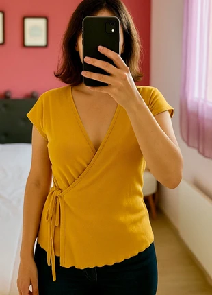 Blouse cache-cœur Sœur modèle Danse Taille 40 en coton côtelé jaune moutarde, marca: soeur, estado: Muito bom, tamanho: L / 40 / 12, €40.00, €42.70 inclui Proteção do Comprador Pro