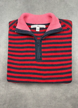 Pull half zip 1/4 zip Tommy Hilfiger Vintage à rayures rouge et bleu marine - Taille L, marque: Tommy Hilfiger, état: Très bon état, taille: L / 40 / 12, 28,00 €, 30,10 € Protection acheteurs incluse