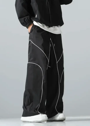 Pantalon trackpant noir homme M, wide leg, techwear streetwear, coutures blanches, marque: y2k, état: Très bon état, taille: M, 40,00 €, 42,70 € Protection acheteurs (Pro) incluse