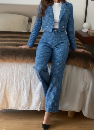 Ensemble Tailleur Femme Chevron Bleu Blazer Cropped & Pantalon Chic - Automne/Hiver - 167, marque: Hity, état: Très bon état, taille: S / 36 / 8, 69,99 €, 74,19 € Protection acheteurs (Pro) incluse