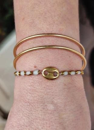 Bracelet grain de café à perles blanches et dorés - acier inoxydable, marque: Tendance, état: Très bon état, 10,00 €, 11,20 € Protection acheteurs (Pro) incluse