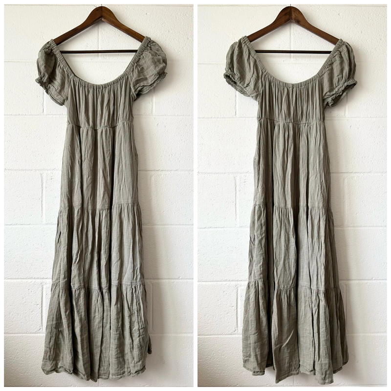 American Eagle Outfitters Olive Green Boho Tiered Maxi Dress Women's Small 1
