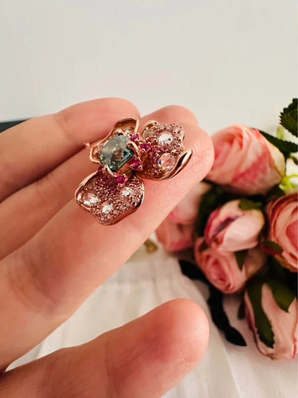 🌷Collier fleur cristal rose & vert – Élégance mystérieuse - photo numéro 7
