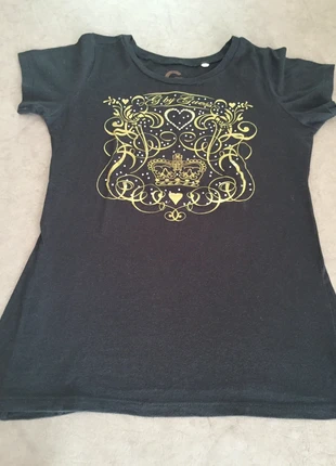 T-shirt noir G By Guess – imprimé doré couronne & cœurs, marque: GUESS, état: Très bon état, taille: S / 36 / 8, 5,00 €, 5,95 € Protection acheteurs incluse