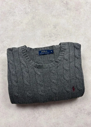 Pull en maille torsadé homme à col rond Ralph Lauren gris logo brodé bordeaux • taille M •, marque: Ralph Lauren, état: Très bon état, taille: M, 62,90 €, 66,75 € Protection acheteurs (Pro) incluse