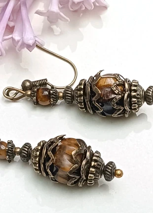 Boucles d'oreilles perles oeil de tigre, estado: Muito bom, €12.00, €13.30 inclui Proteção do Comprador Pro