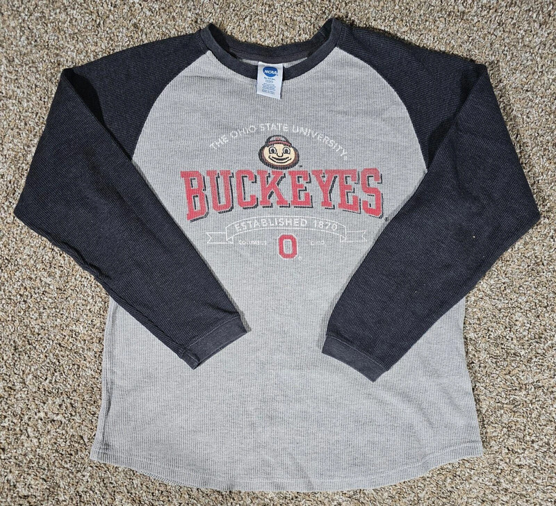 Ohio State Buckeyes Waffle Thermal Shirt Mens M Gray Red 1