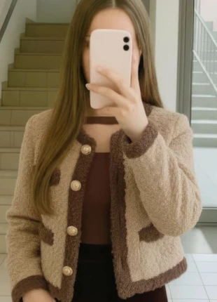 Veste courte beige et marron effet mouton – taille s, marke: Meonia & co, zustand: Sehr gut, größe: S / 36 / 8, 34,40 €, 36,82 € inklusive Vinted-Käuferschutz