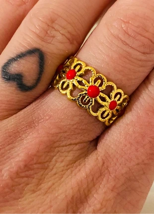 Bague ajustable doré fleurs dentelle rouge acier inoxydable, brand: Tendance, condizioni: Ottime, taglia: Regolabile, €7.00, €8.05 include la Protezione acquisti Pro