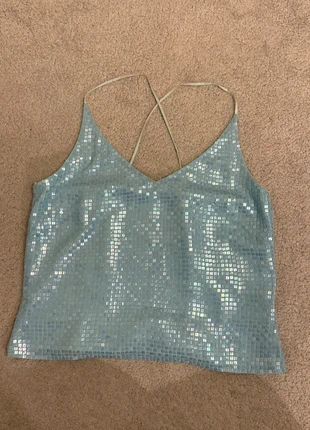 Vintage Sequinned Sky Blue Cami With cross straps, brand: Marks & Spencer, condition: Very good, size: M / UK 12-14, £13.99, £15.39 includes Buyer Protection