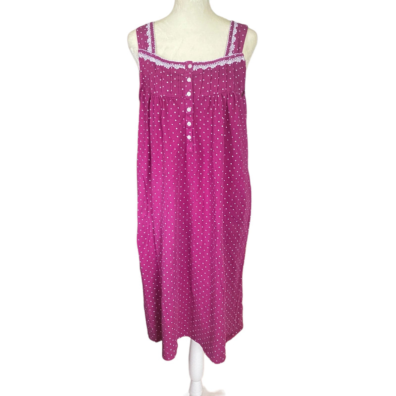 Aria Collection women's L 12-14 pink polka dot tank style nightgown sleepwear 1